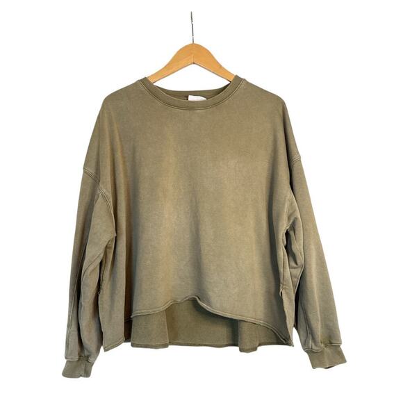 Colsie Women French Terry Crewneck Hi-Low Hem  Pullover Sweatshirt Size XL Green - Picture 2 of 9